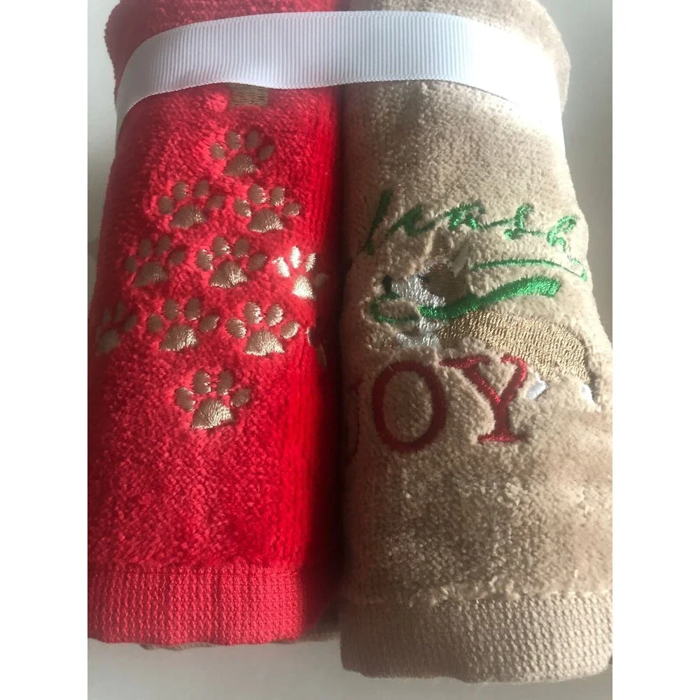 Christmas Dogs Fingertip Towels Set of 4 Embroidered Doxie Corgi Bull Dog